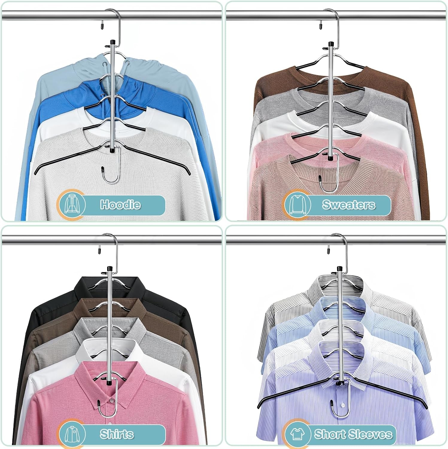Clothes Hangers Space Saving Shirt Hangers,  Non Slip PVC Coating Multi Blouse Hangers Shirt Organizer for Closet Organizers and Storage for T Shirt Sweater Hoodie Coat Dress Black 4 Pack