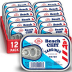 Sardines in Water, 3.75 Oz Can (Pack of 12) - Wild Caught Sardines - 12G Protein per Serving - Gluten Free, Keto Friendly