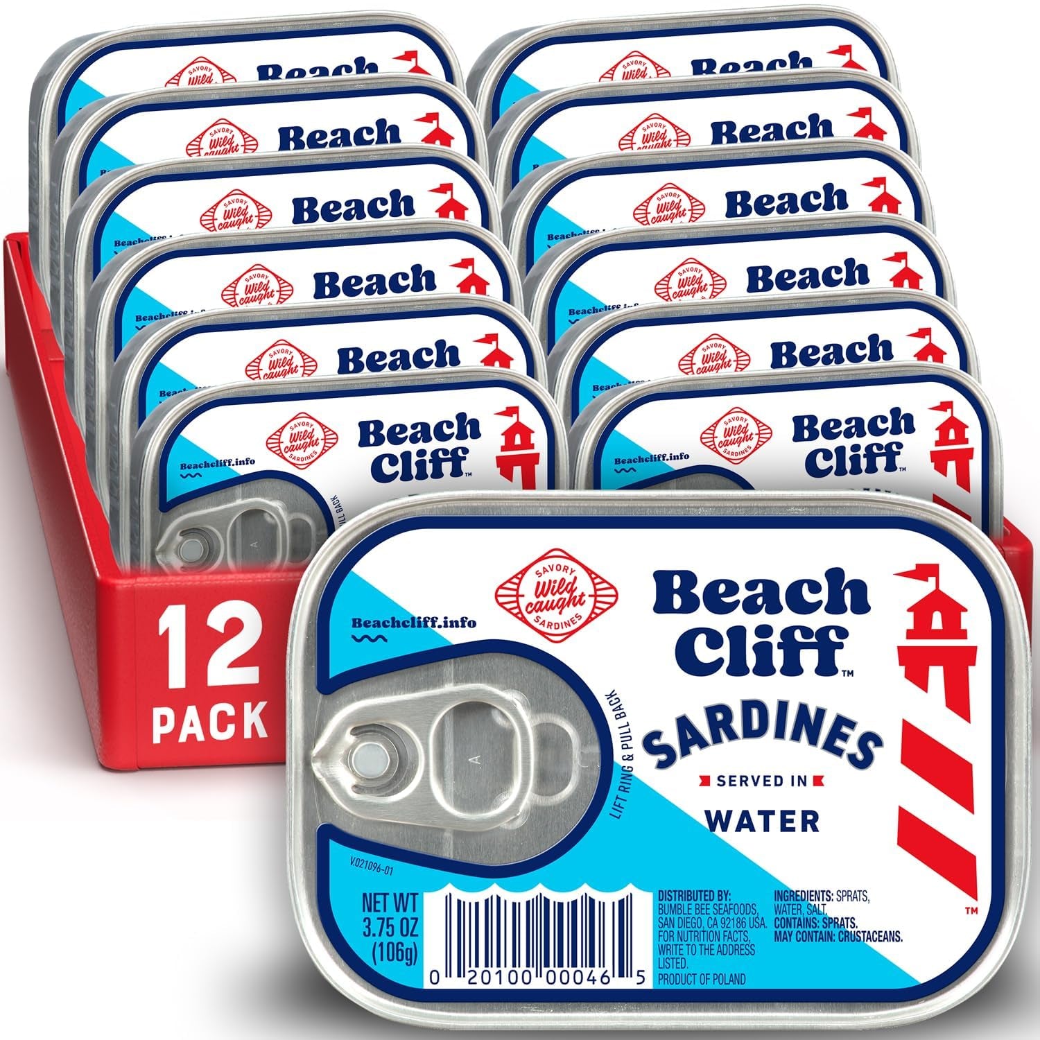 Sardines in Water, 3.75 Oz Can (Pack of 12) - Wild Caught Sardines - 12G Protein per Serving - Gluten Free, Keto Friendly