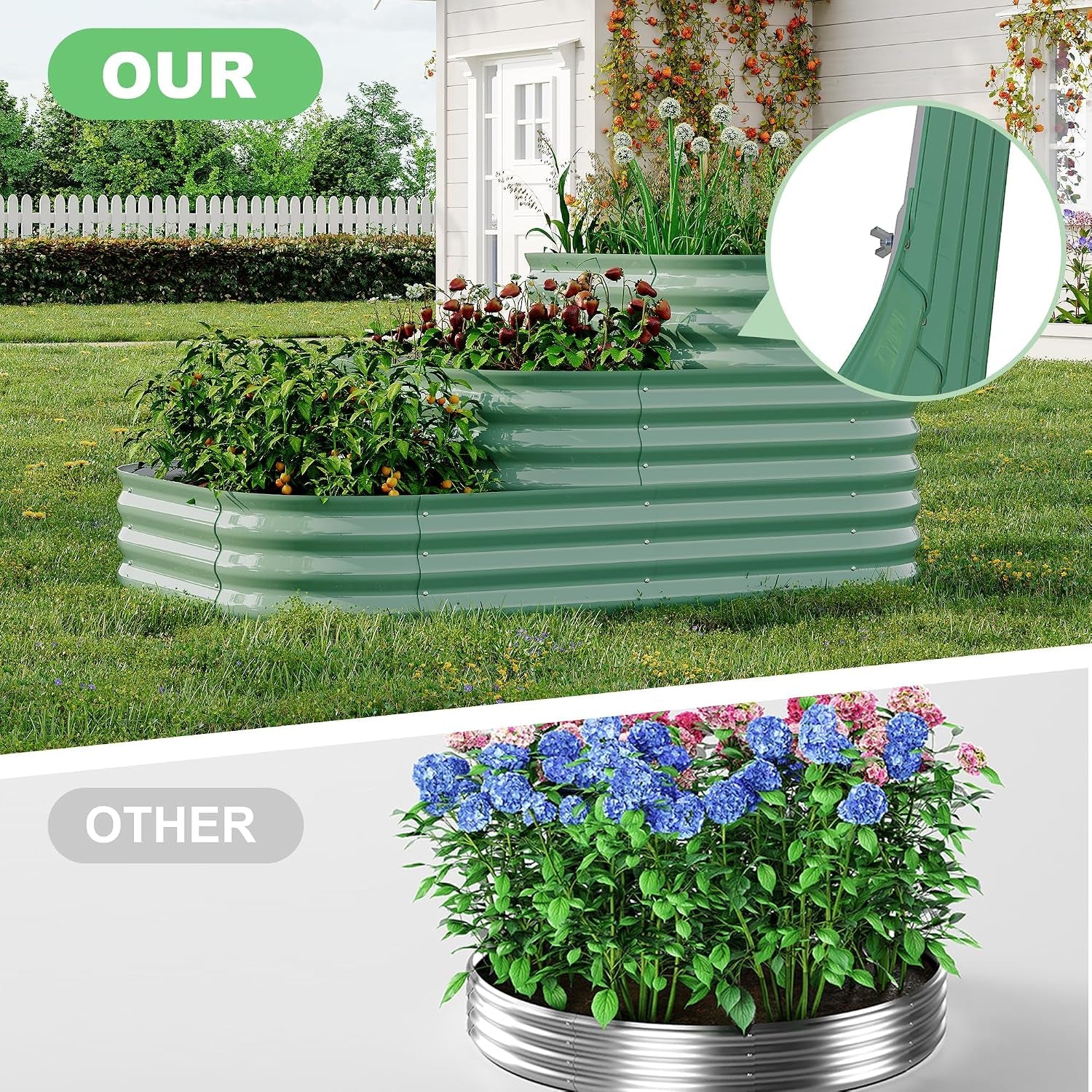 Galvanized Raised Garden Bed Kit – 61X42X31 in Outdoor Planter Box for Vegetables, Herbs & Flowers. Modular 3-In-1 Raised Garden Beds Outdoor with Open Base, Garden Box and Planters for Plants