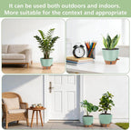 Self Watering Pots with Water Level Indicator, 12" 10" 9" 8" Large Plastic Flower Pots with Mesh Drainage Hole and Removable Saucer Reservoir for Indoor Outdoor Plants (Green)