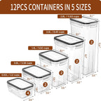 Airtight Food Storage Containers with Lids, 12PCS Plastic Kitchen Storage Containers for Pantry Organizers and Storage - Cereal, Rice, Flour and Sugar Containers with Labels & Marker
