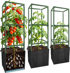 3 Sets 49'' Square Tomato Cages with 18-Gallon Grow Bags for Garden | Heavy-Duty Steel Trellis Kit, Support Towers with Stakes, for Tomatoes, Cucumbers, Peppers, Climbing Vegetables & Flowers
