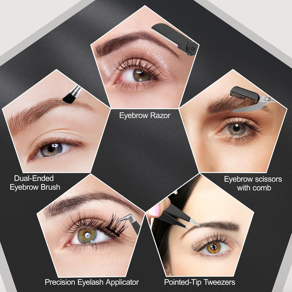 Eyebrow Kit for Men, 17 in 1 Tweezers for Women Facial Hair, Hair Scissors with Comb, Eyebrow Trimmer, Brow Brushes, Hair Tools Travel Bag, Professional Grooming Tweezer for Men