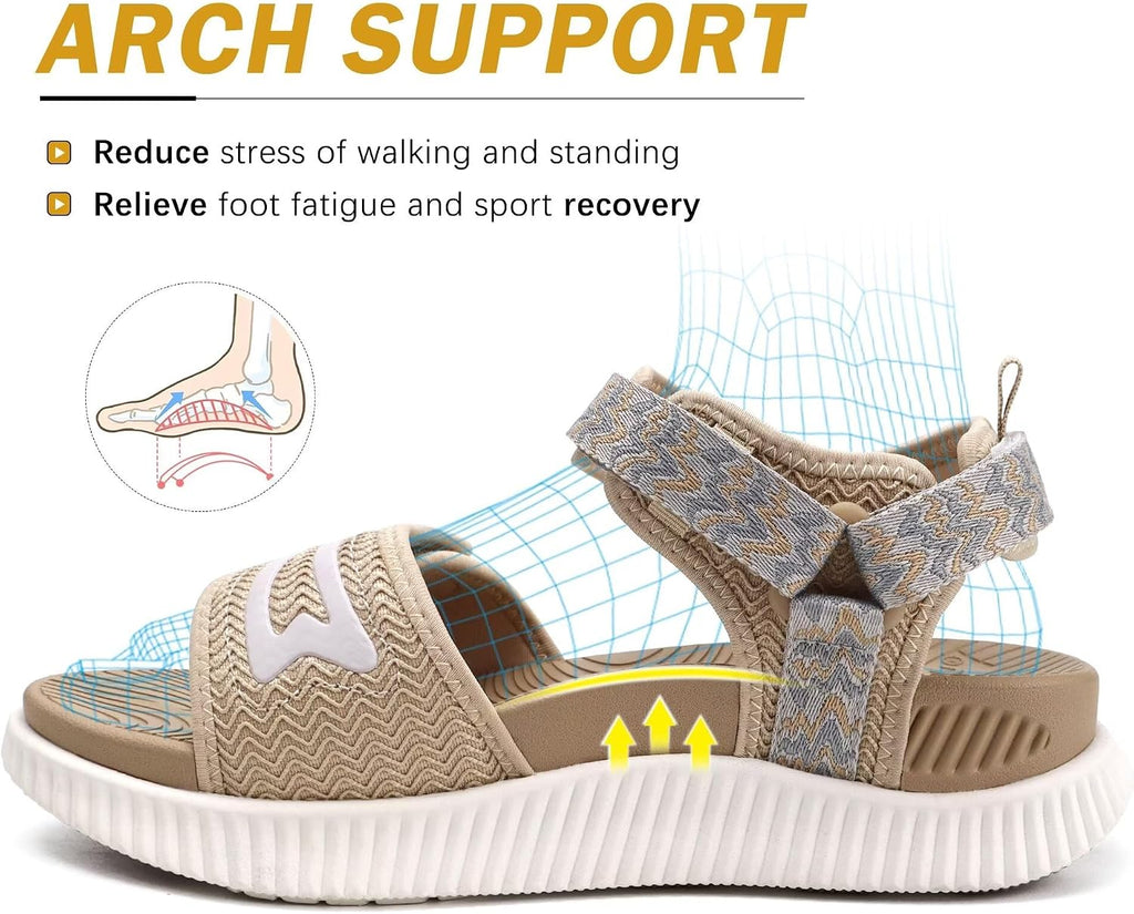Womens Orthopedic Walking Sandals Ladies Recovery Sport Thick Athletic Cushion Outdoor Hiking Water Sandles Adjustable Strap Sandals with Comfortable Plantar Fasciitis Arch Support