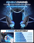 Neck Fan - Portable Neck Fan with LED Book Light, 6-20H Long Battery Life, 6 Speeds Adjustable, USB-C Rechargeable, Hands-Free Wearable Fan, Cooling Personal Fan Gifts for Men Women Dad Mom | Comfortable Silicone Made, 6-20 Hours Long Lasting, 6 Adjustable Speeds, Ultra Quiet Personal Neck Cooler for Indoor Outdoor