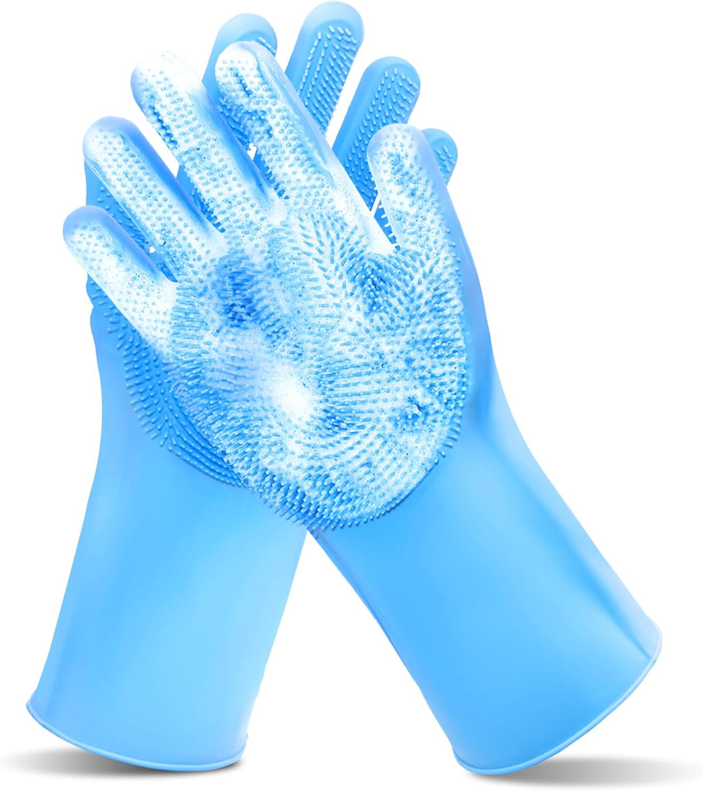 Pet Grooming Gloves—Dog Washing Gloves with High-Density Teeth | Dog Bath Scrubber with Enhanced Five Finger Design, Silicone Gloves for Dogs and Cats Bathing, Massage (Blue)
