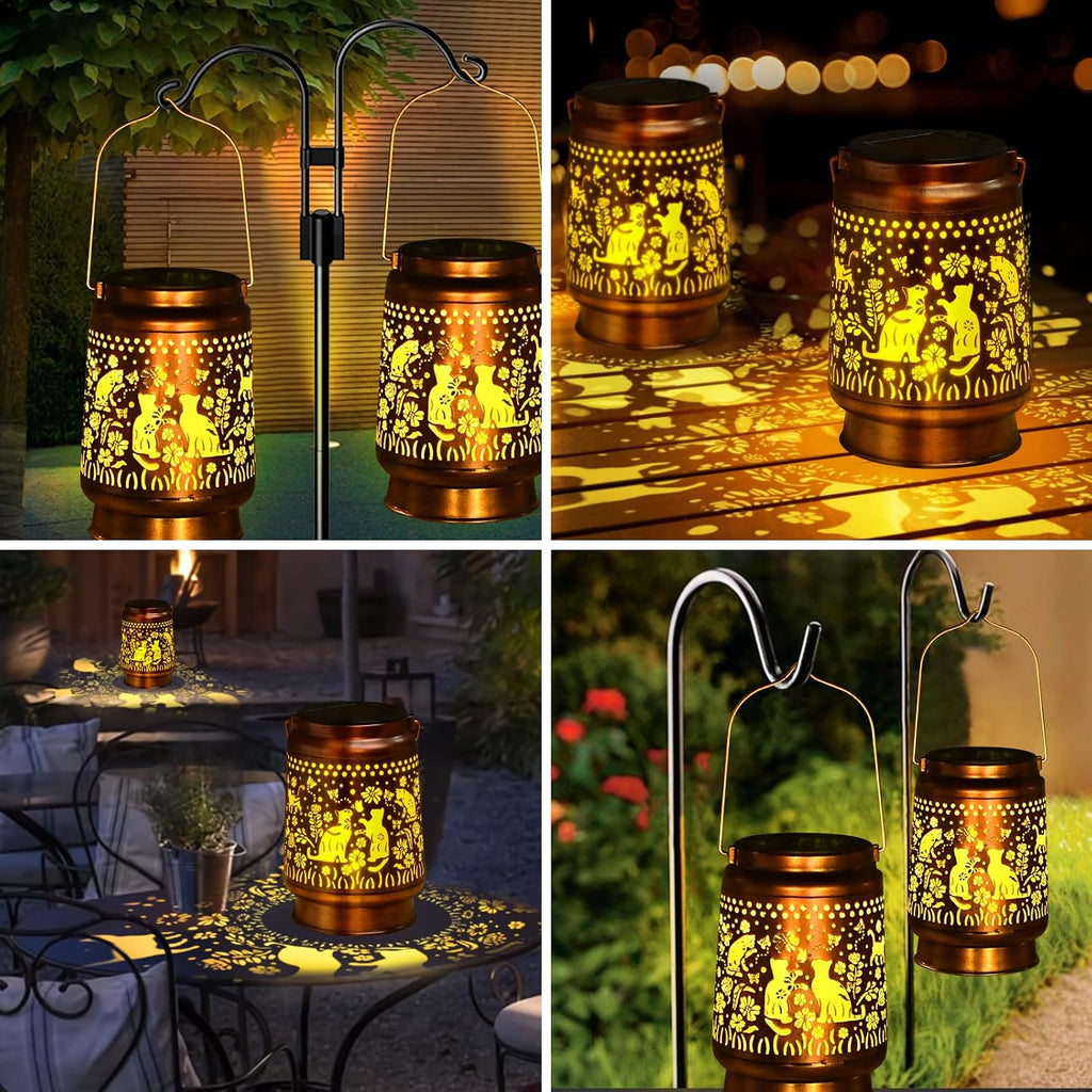 Cat Lover Gifts for Mom Women Gift Cat Solar Lantern Outdoor Birthaday Gifts for Mom Metal Decorative Lanterns for Yard Patio Lawn Solar Garden Decor