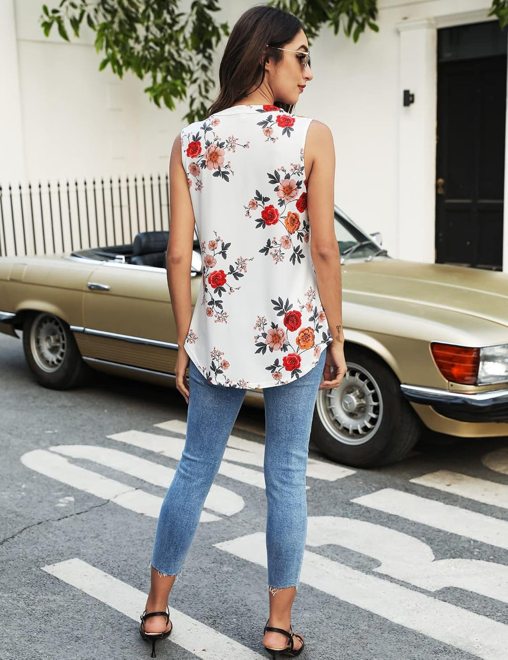 Womens Tank Tops V Neck Sleeveless Summer Shirts Loose Casual Tops Blouses (M-3XL)