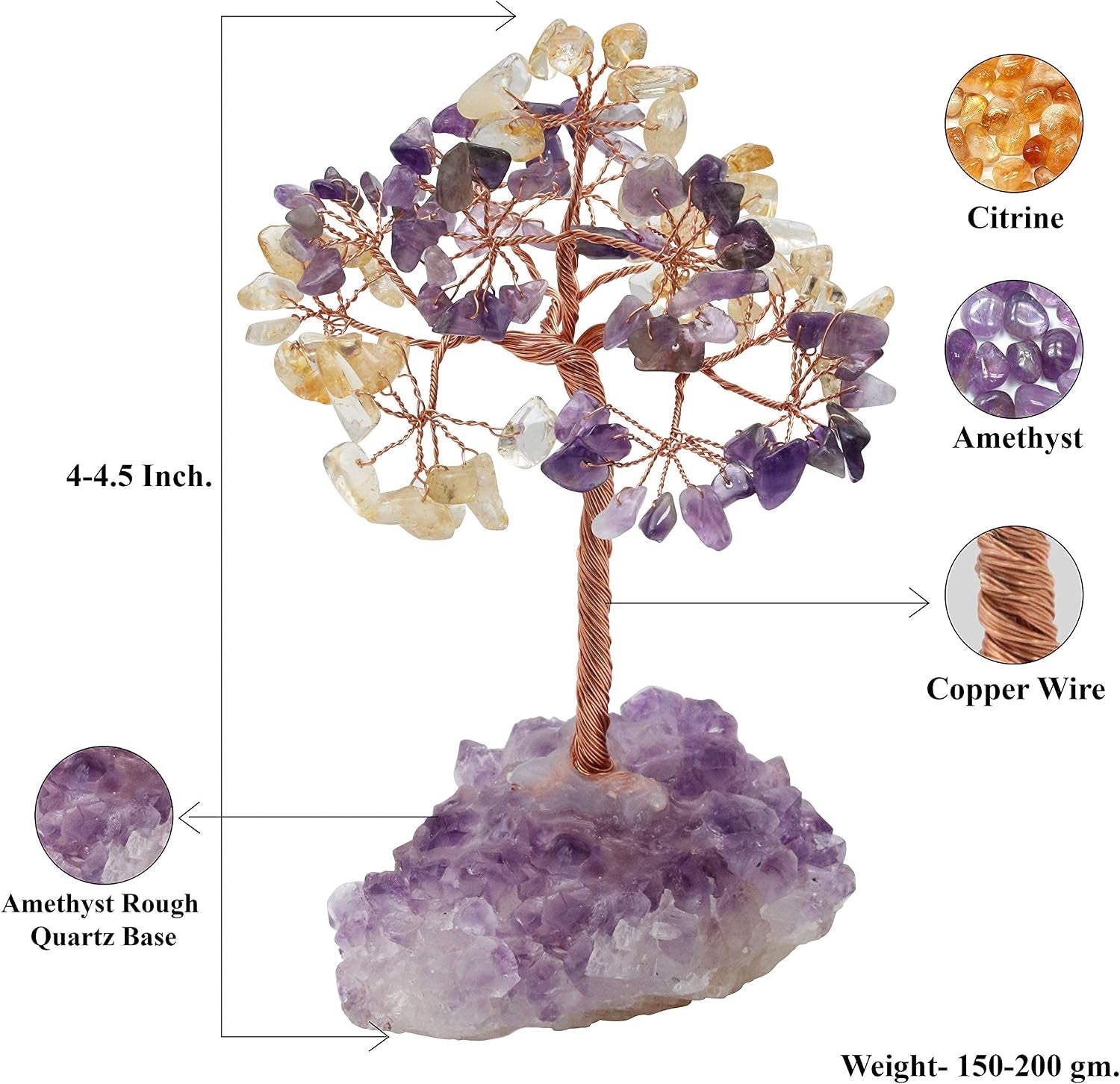 Amethyst & Citrine Crystal Tree with Cluster Base Tree of Life 5-6 Inch | Décor Shelf Bedroom Birthday Gifts for Women, Sister Gift Birthday Gifts for Mom Cute Home Office Decor Housewarming Present