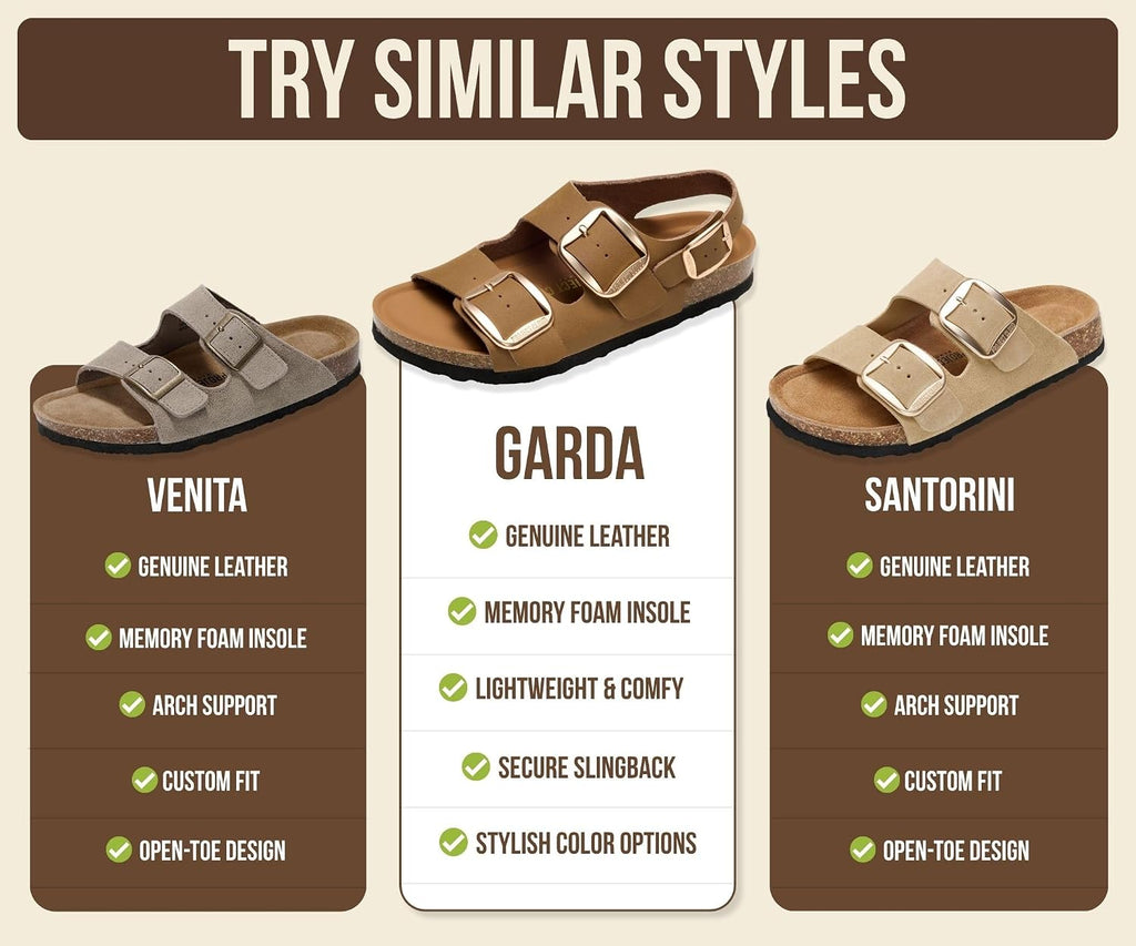 100% Genuine Leather Ankle Strap Footbed Sandals Women (Garda)