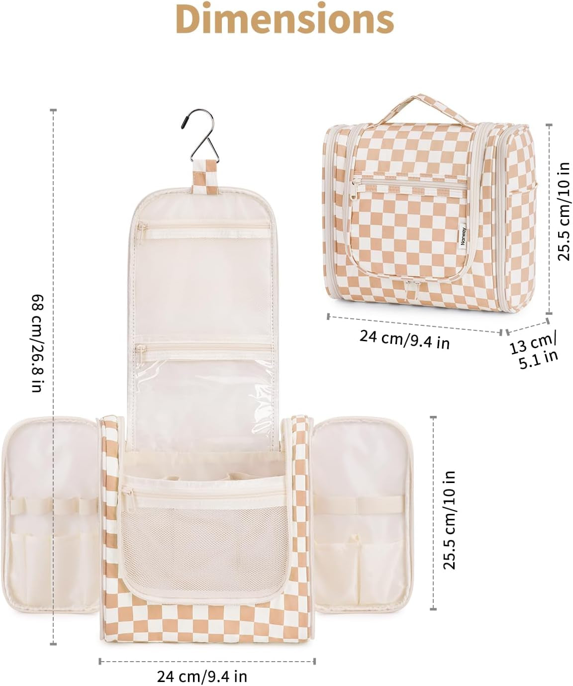 Checked Hanging Travel Toiletry Bag for Women, Travel Bag for Toiletries, Makeup Bag Organizer Cosmetic Bags Make up Bags for Women (Light Checkerboard)