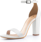 White Heels Wedding Shoes for Bride Women Chunky Heels Pearl High Heels Heeled Sandals 4 Inch