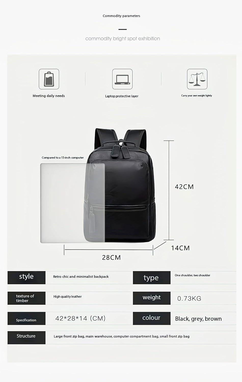 Unisex PU Leather Laptop Bag Work Business Bag Hiking Backpack Leisure Day Bag University Schoolbag (Large,Brown 2)