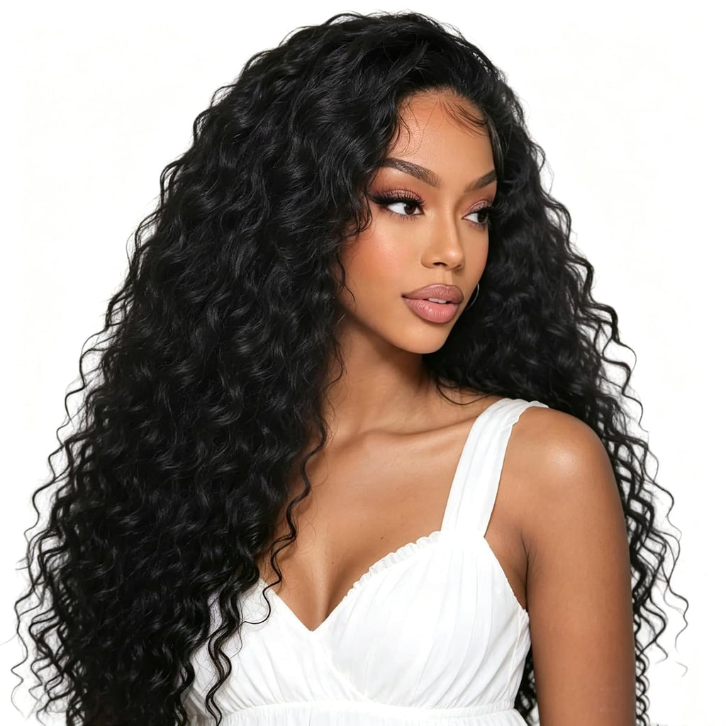 Half Wig Human Hair Deep Wave for Black Women 20 Inch Natural Colour | Curly Half Wigs for Women 3 in 1 Drawstring Flip over Glueless Wear Go Beginner Friendly 150% Density, Quick Install