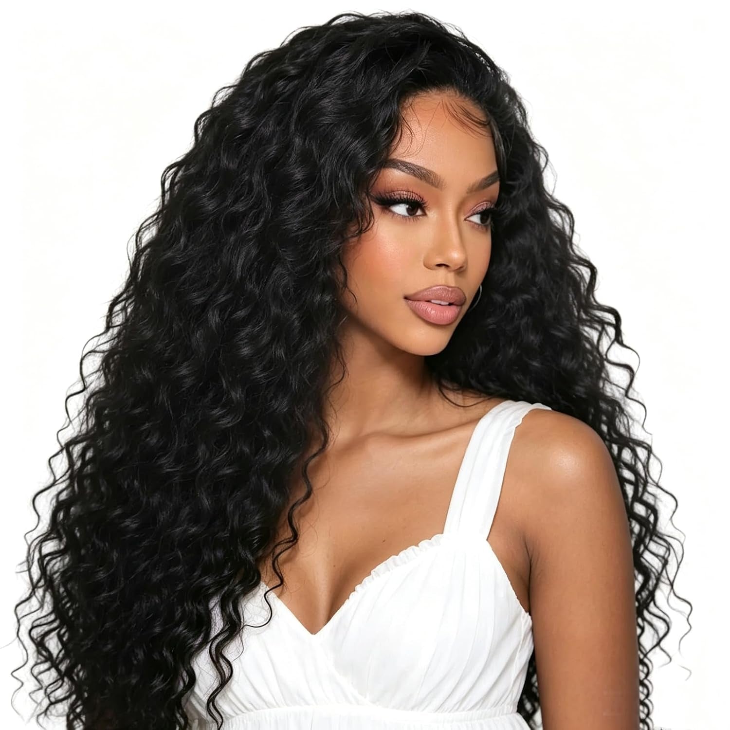 Half Wig Human Hair Deep Wave for Black Women 20 Inch Natural Colour | Curly Half Wigs for Women 3 in 1 Drawstring Flip over Glueless Wear Go Beginner Friendly 150% Density, Quick Install