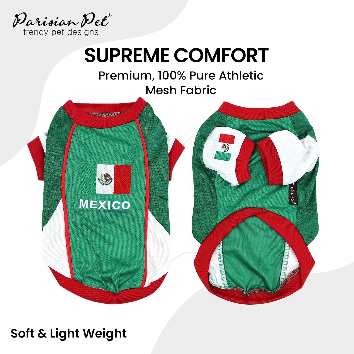 Dog Mexico Jersey - Breathable Mesh Puppy Football Jersey - Lightweight Stretch Sporty Dog Mexican Outfit - Summer Shirts for Large Dogs - Soccer Jersey for Dogs - Sportswear Pet Clothes