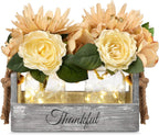 Mason Jar Centerpiece for Table -  Table Center Pieces Decor Dining Room with Led Fairy Lights & Flowers, Coffee Centerpiece Decor, New Home Gift (Clear Jars X 2)