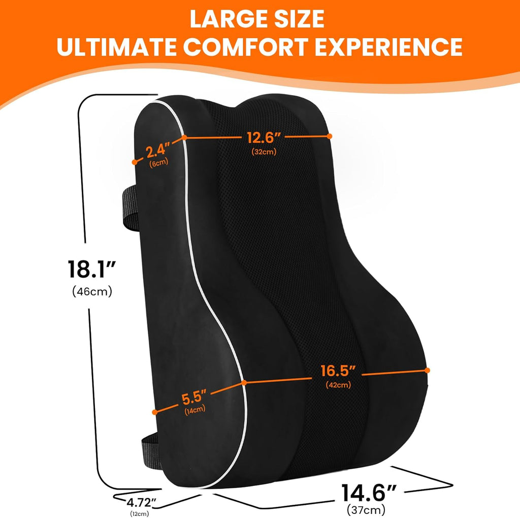 Lumbar Support Pillow, Memory Foam for Office Chair, Black | Ergonomic High-Density Memory Foam, Adjustable Straps, Washable Mesh Cover, Lower Back Support for Office, Gaming & Car Seat