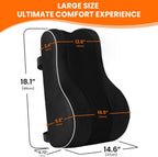 Lumbar Support Pillow, Memory Foam for Office Chair, Black | Ergonomic High-Density Memory Foam, Adjustable Straps, Washable Mesh Cover, Lower Back Support for Office, Gaming & Car Seat
