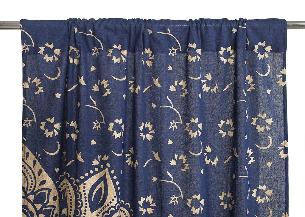 Indian Hippie Bohemian Beautiful Passion Ombre Color Mandala Curtain Panels Blue Gold
