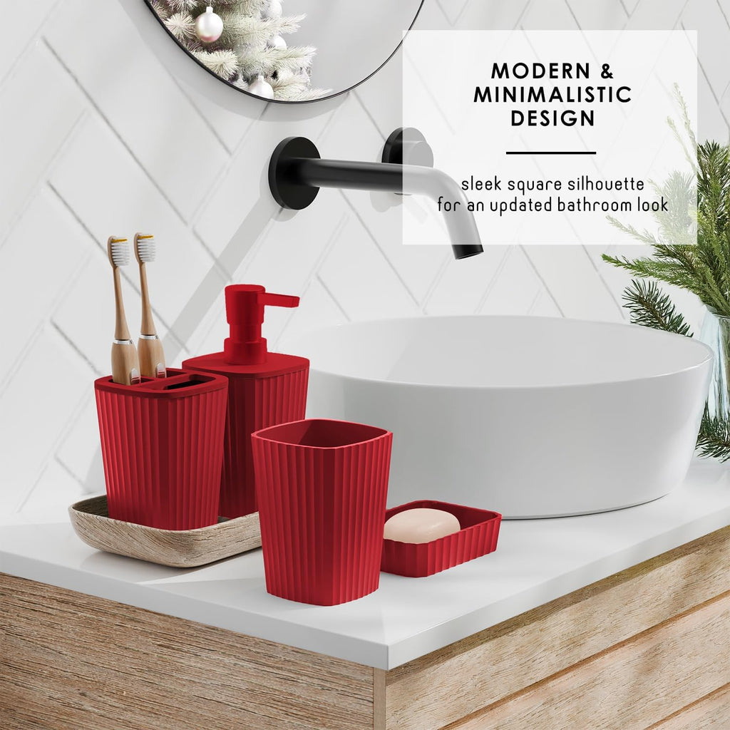 Bathroom Set - Christmas Bathroom Sets, Xmas Bathroom Accessories Set, Christmas Bathroom Decor, 6PC Bathroom Accessory Set with Toilet Brush, Trash Can & Soap Dispenser