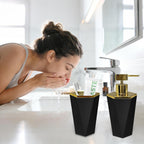 2 Piece Plastic Bathroom Accessories Set, Black Bathroom Sets Accessories | Soap Dispenser and Toothbrush Holder, Modern Bathroom Decor, Bathroom Sets Accessories