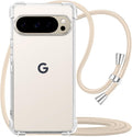 For Google Pixel 10 Pro Crossbody Case Clear Adjustable Shoulder Neck Lanyard Strap Phone Cover for Women Girls Transparent Soft Slim Shockproof Protective Mobile Case for Pixel 10 Pro - Beige