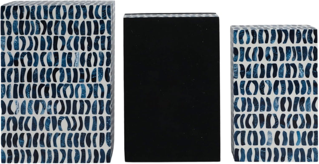 Set of 3 10/11/12" Boxes with Inlay Pieces, Blue/White