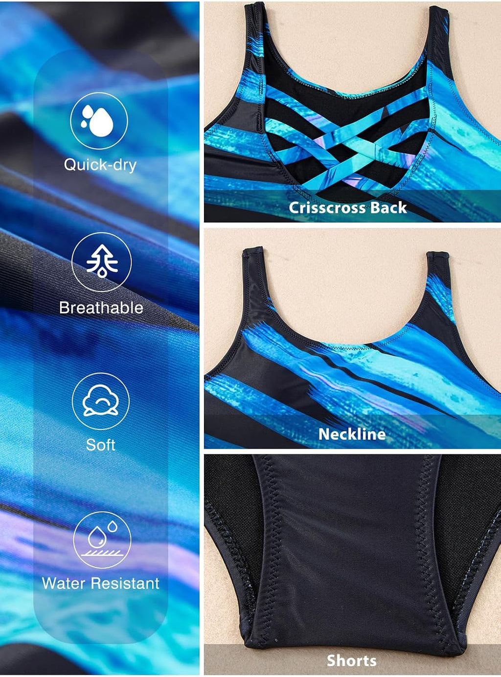Women'S Color Block One Piece Athletic Training Swimsuit | Criss Cross Back Tummy Control, Soft Removable Cups, Racerback Sports Swimwear, Print Bathing Suits for Beach Vacation