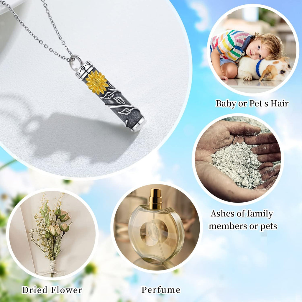 Cremation Jewelry Sterling Silver Sunflower/Rose/Daisy Flower Urn Necklace for Ashes Memorial Keepsake Jewelry for Women