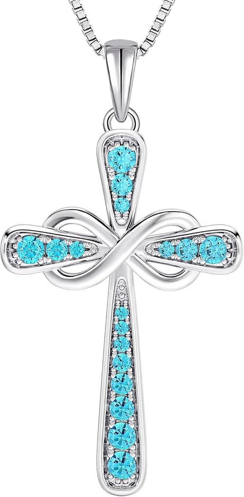 925 Sterling Silver Cross Necklace for Women Halo Infinity Pendant Cubic Zirconia Jewelry for Mom