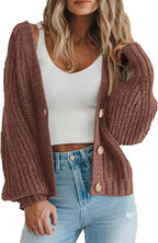 Women'S Chunky Knit Open Front Cardigan Sweaters Fall Outfits | V Neck Button Loose Short Cardigan Outerwear Coats, Slouchy Drop Shoulder Loose Cute Sweaters, Fall Clothes for Work & Office
