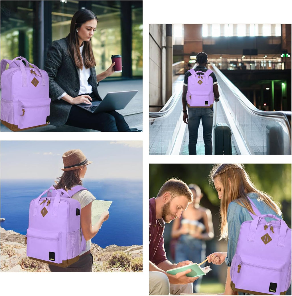 Small Carry on Travel Backpack with USB Charging Port, Lightweight Water Resistant Mini Carry-On Backpack for Men Women, Compact Personal Everyday Backpack,Purple