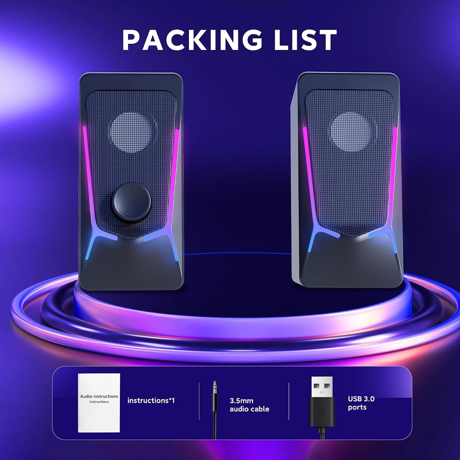 Computer Speakers, Gaming PC Speakers with Enhanced Bass and Volume Control, Stereo 2.0 USB Powered 3.5Mm Aux Multimedia Speakers for Laptop/Desktop/Tablets/Phone