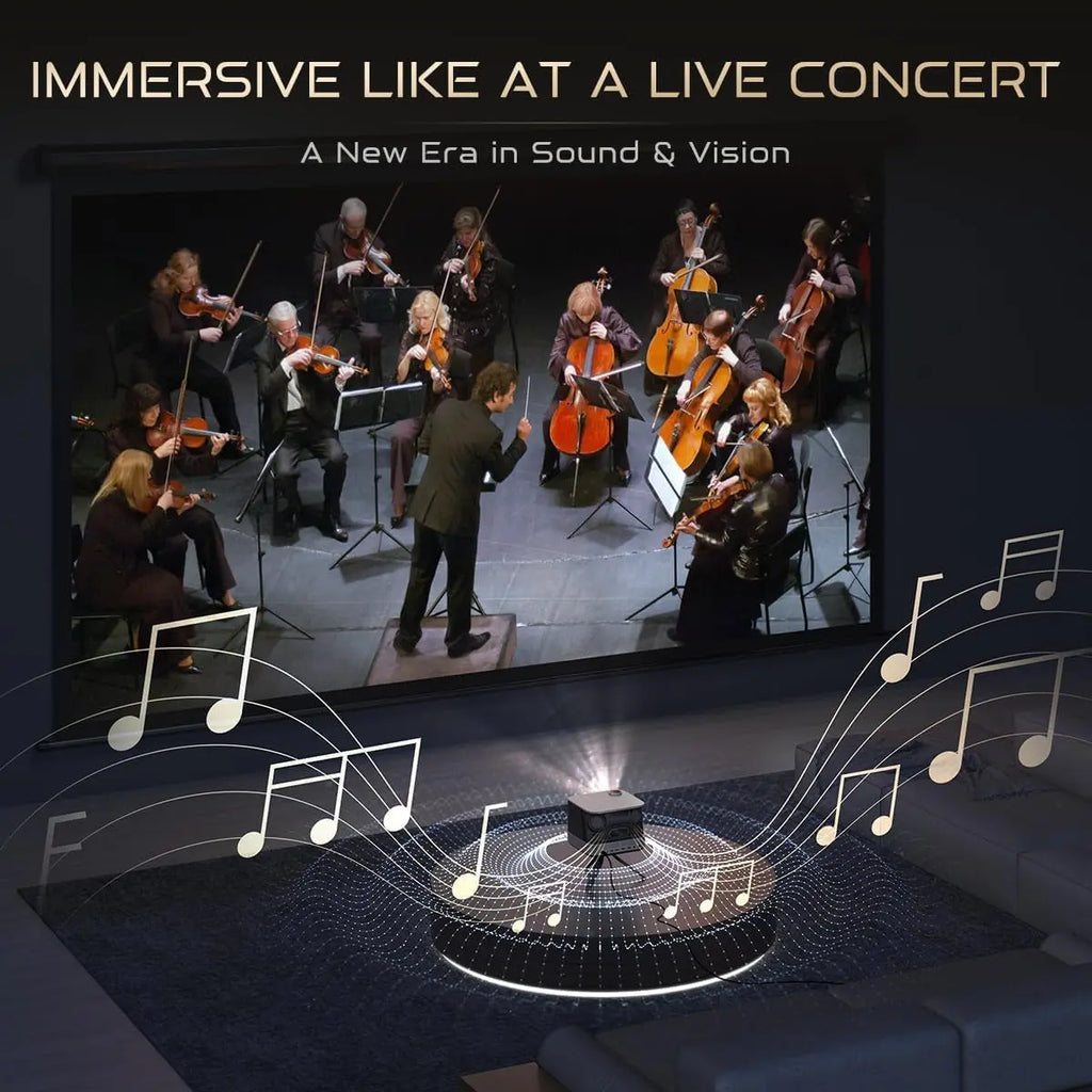 All-Ln-One Projector 4K Supported,  BOOM 3 Smart Projector with Wifi and Bluetooth, 3D Stereo Sound & 36W Speakers, AI Auto Focus & Keystone, Netflix Official 500 ANSI Home Outdoor Proyector