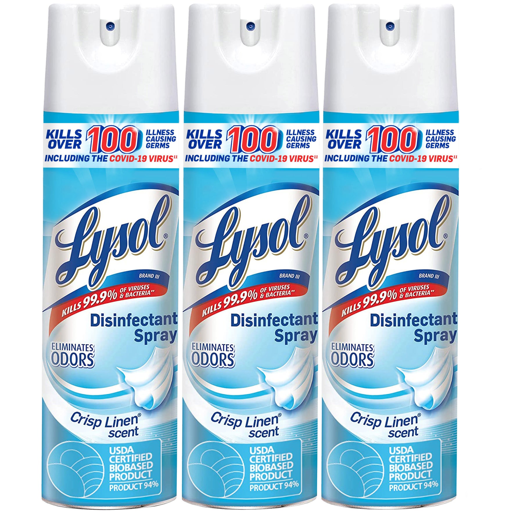 Disinfectant Spray, Crisp Linen, 19 Oz, 3-Count