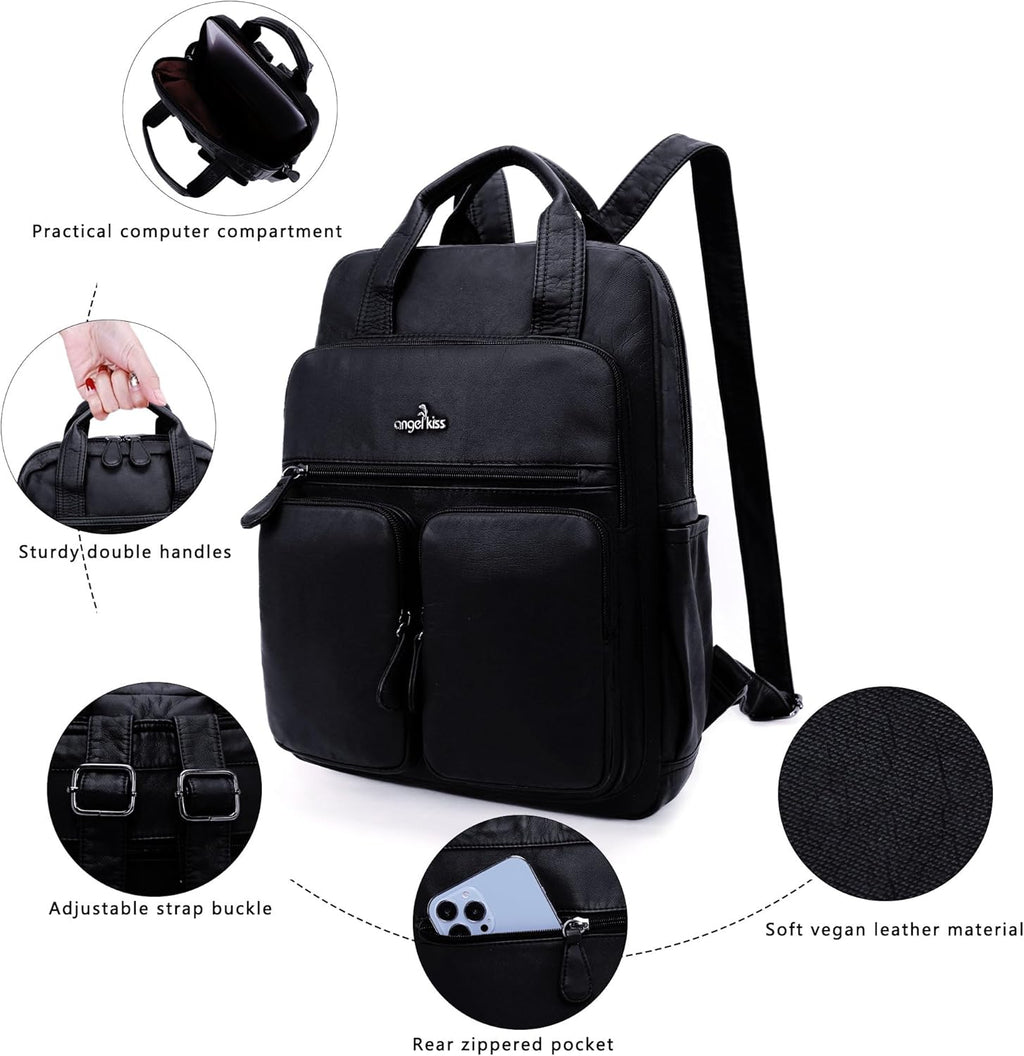 Backpack Purse for Women Soft Washed Leather Multi Pocket Casual Travel Backpacks…