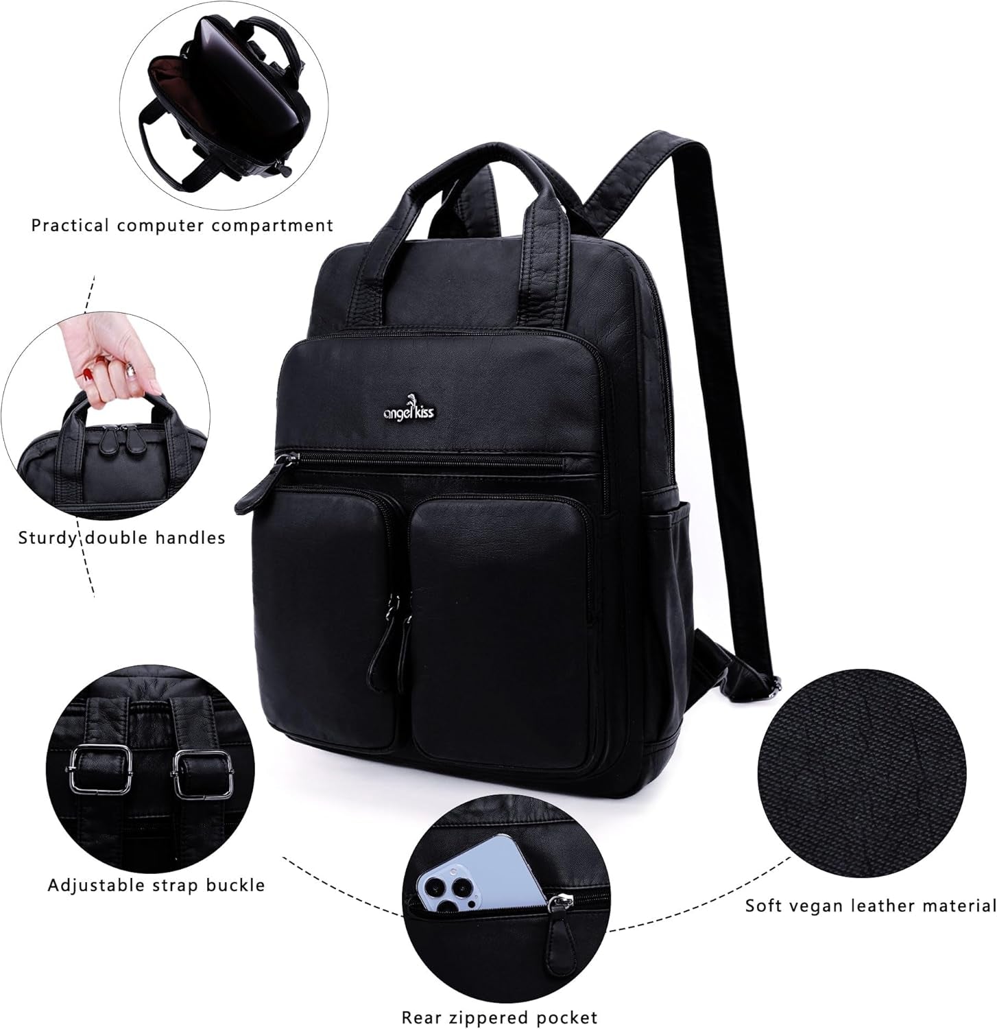 Backpack Purse for Women Soft Washed Leather Multi Pocket Casual Travel Backpacks…