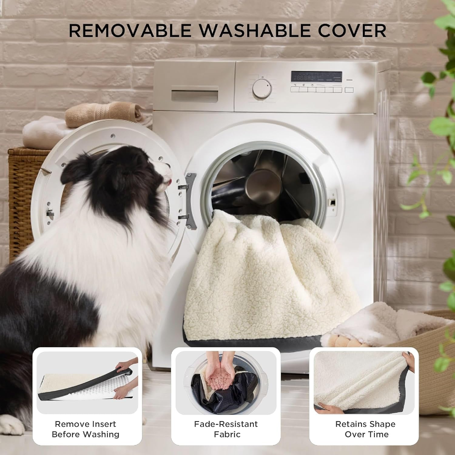 Bedsure Washable Dog Bed Medium Size Dog with Comfy Sherpa, 30X20In Grey | Orthopedic Egg Crate Foam,Comfort Support Flat Rectangle Pet Mat,Non-Slip Bottom,Removable Cover,For Medium Pet up to 30 Lbs