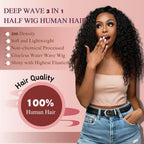 Deep Wave Half Wig Human Hair 24Inch Wear and Go Glueless Curly Wig 200% Density 3 in 1 Seamless Flip over Drawstring No Headband Wig for Black Women Beginner Friendly Natural Color