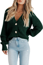Women'S Chunky Knit Open Front Cardigan Sweaters Fall Outfits | V Neck Button Loose Short Cardigan Outerwear Coats, Slouchy Drop Shoulder Loose Cute Sweaters, Fall Clothes for Work & Office