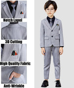 Boys Suit Formal 3 Piece Set Slim Fit Kids Tuxedo Toddler Blazer Vest Dress Pants Ring Bearer Outfit