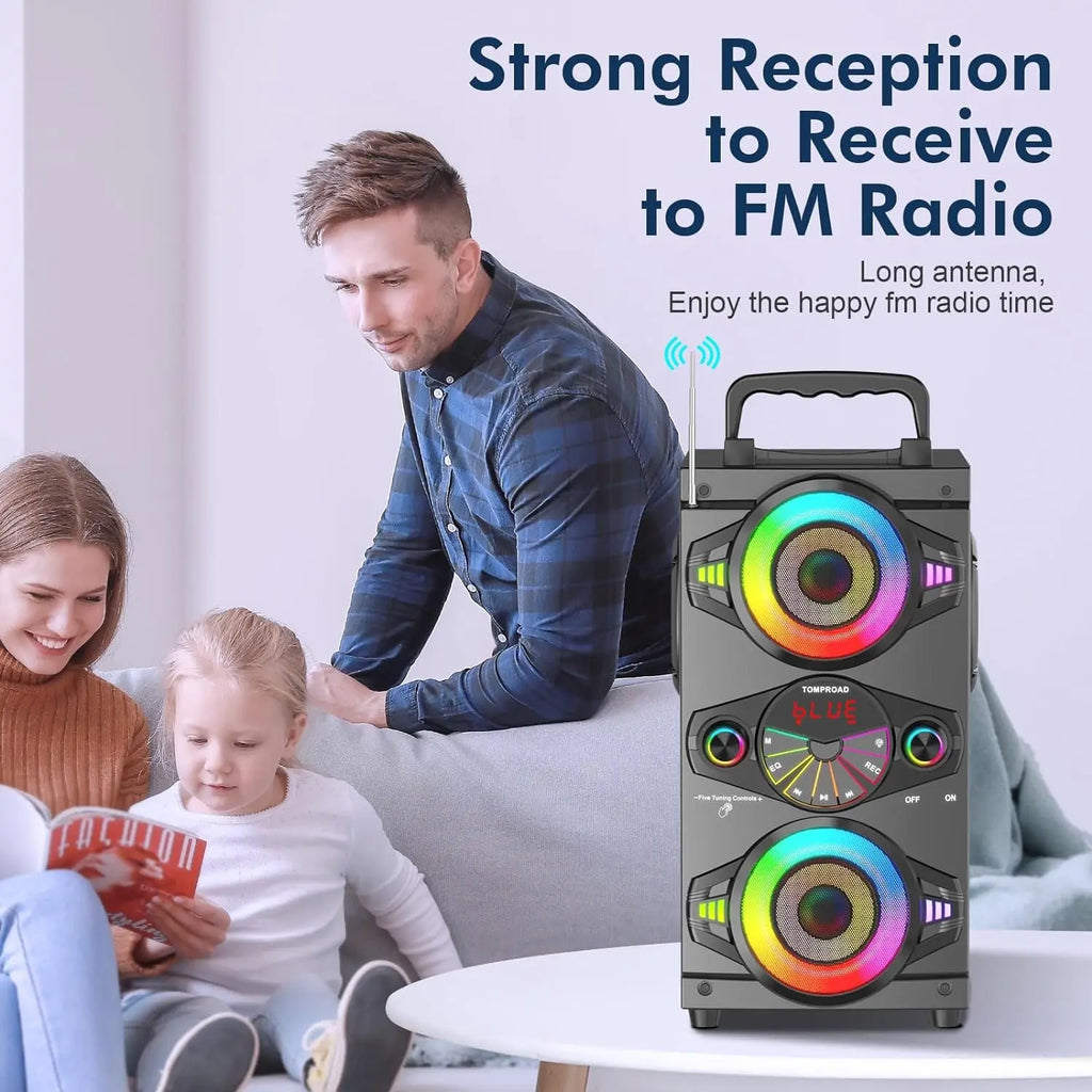 Bluetooth Speakers, 60W Portable Wireless Loud Outdoor Home Party Bluetooth Speaker with Subwoofer, FM Radio, LED Colorful Lights, Microphone, Remote and Big Powerful Stereo Deep Bass Sound Boombox