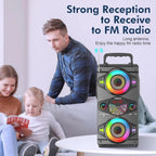 Bluetooth Speakers, 60W Portable Wireless Loud Outdoor Home Party Bluetooth Speaker with Subwoofer, FM Radio, LED Colorful Lights, Microphone, Remote and Big Powerful Stereo Deep Bass Sound Boombox