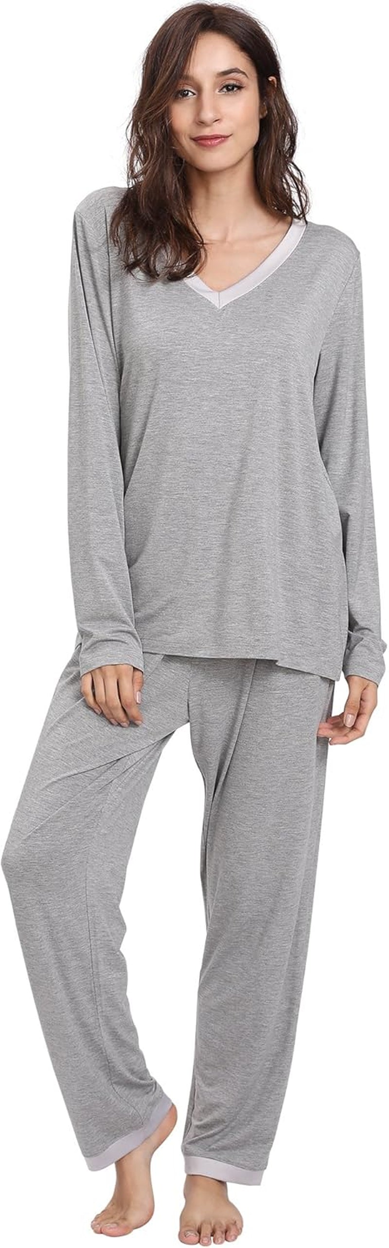Women'S Bamboo Viscose Long Sleeve Pajamas Set | Super Soft Sleepwear, Cooling Pjs for Hot Flashes & Night Sweats, Moisture-Wicking for Menopause, OEKO-TEX Certified