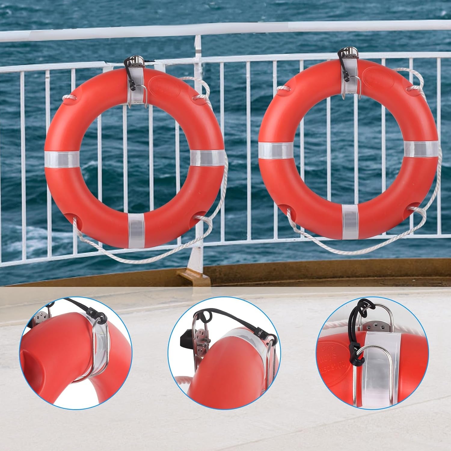 Life Ring 23"/28" Boat Safety Throw Buoy with Reflective Tape & Grab Lines - Orange Life Rings for Boats,Includes Water Floating Saving Rope