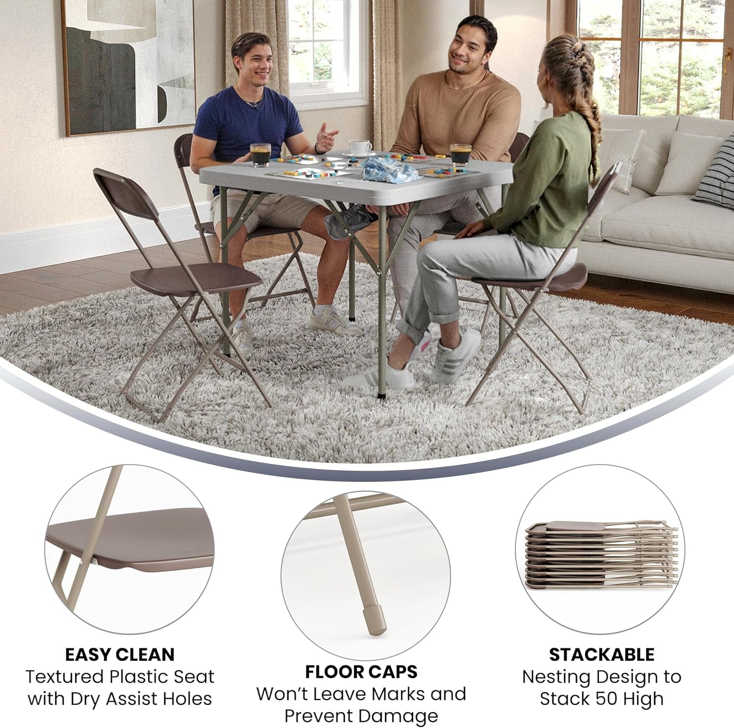 Hercules Series Plastic Folding Chair - Brown - 4 Pack 650LB Weight Capacity Comfortable Event Chair-Lightweight Folding Chair