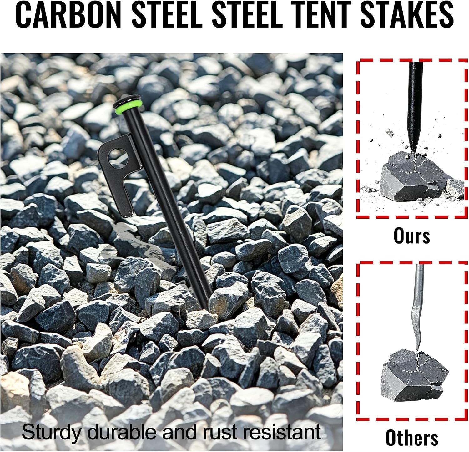 12 Pack Tent Stakes Heavy Duty Tent Stakes with Camping Hammers | Tent Accessories Carbon Steel Construction for Outdoor Camping, Hiking, Lawn Construction, Survival