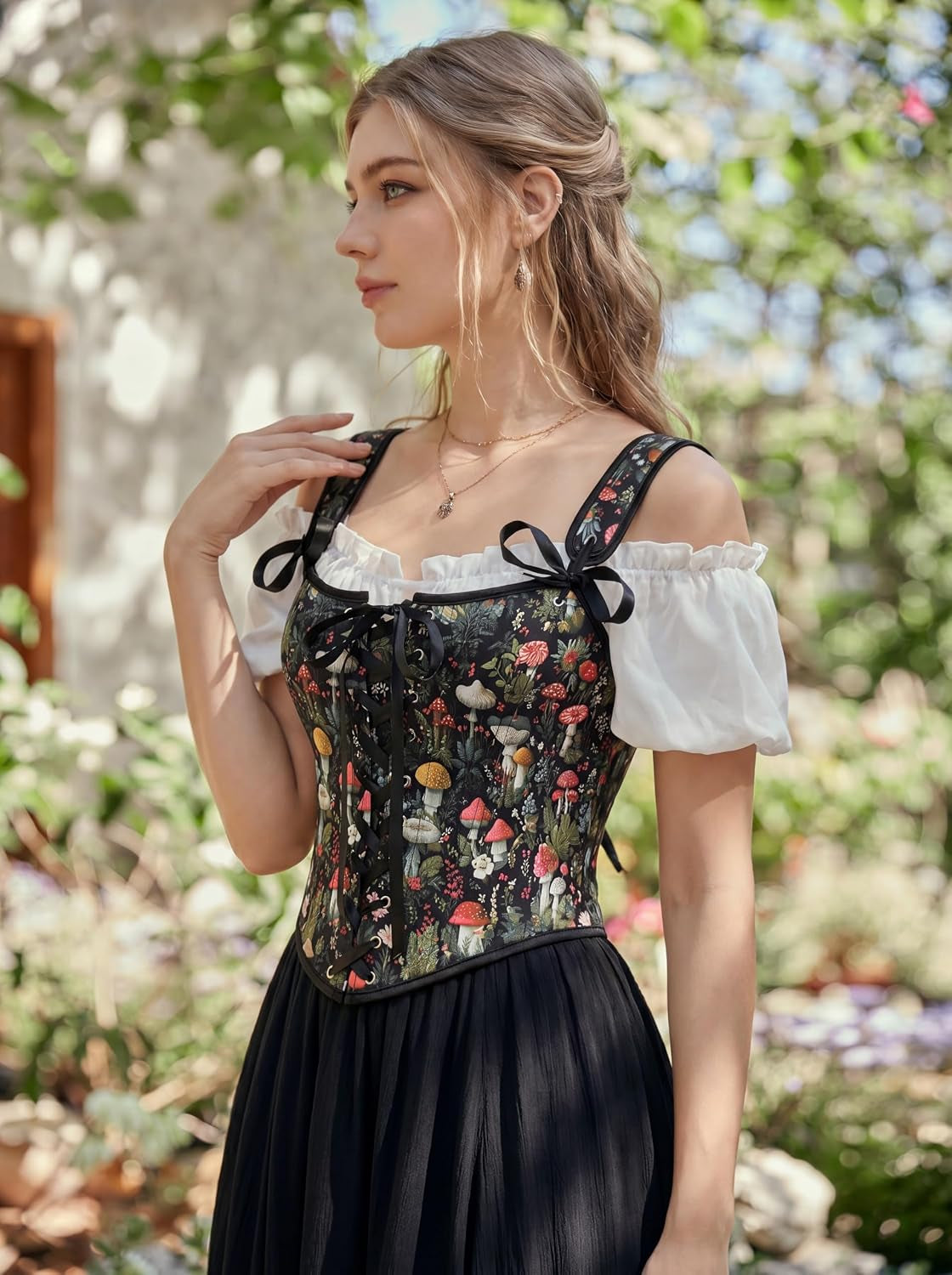 Corset Tops for Women Renaissance Corset Floral Lace-Up Vintage Overbust Bustier Bodice